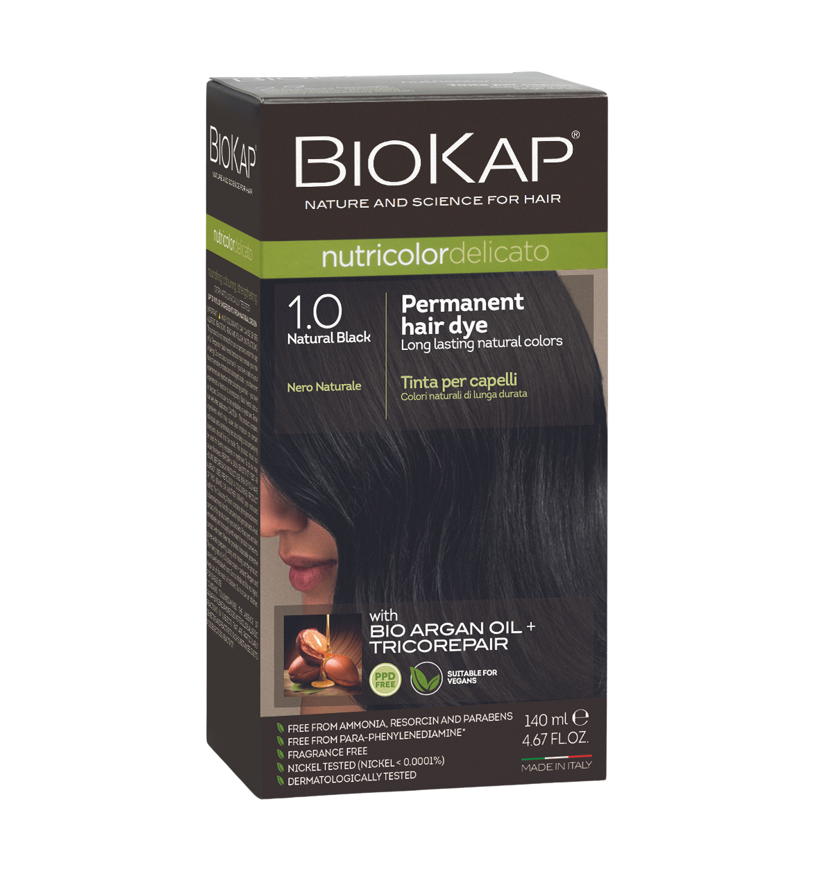 BioKap Nutricolor Delicato 1.0 Natural Black Permanent Hair Dye