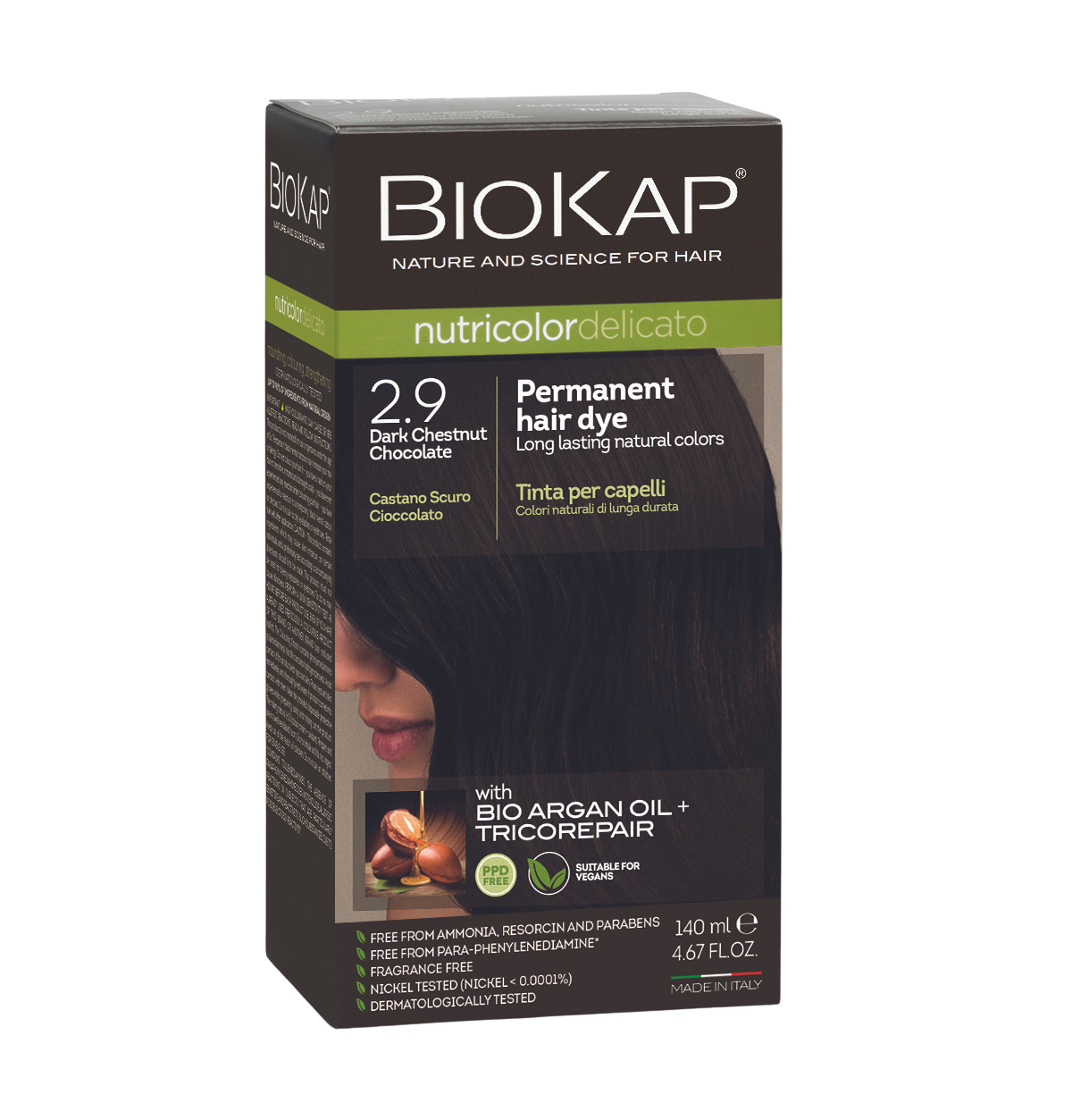 BioKap Nutricolor Delicato 2.9 Dark Chestnut Chocolate Permanent Hair Dye