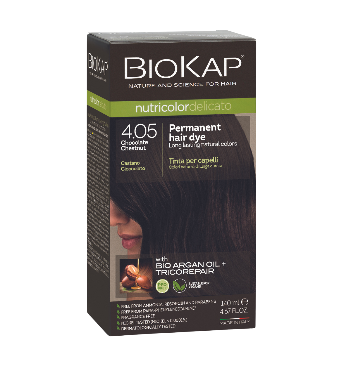 BioKap Nutricolor Delicato 4.05 Chocolate Chestnut Permanent Hair Dye