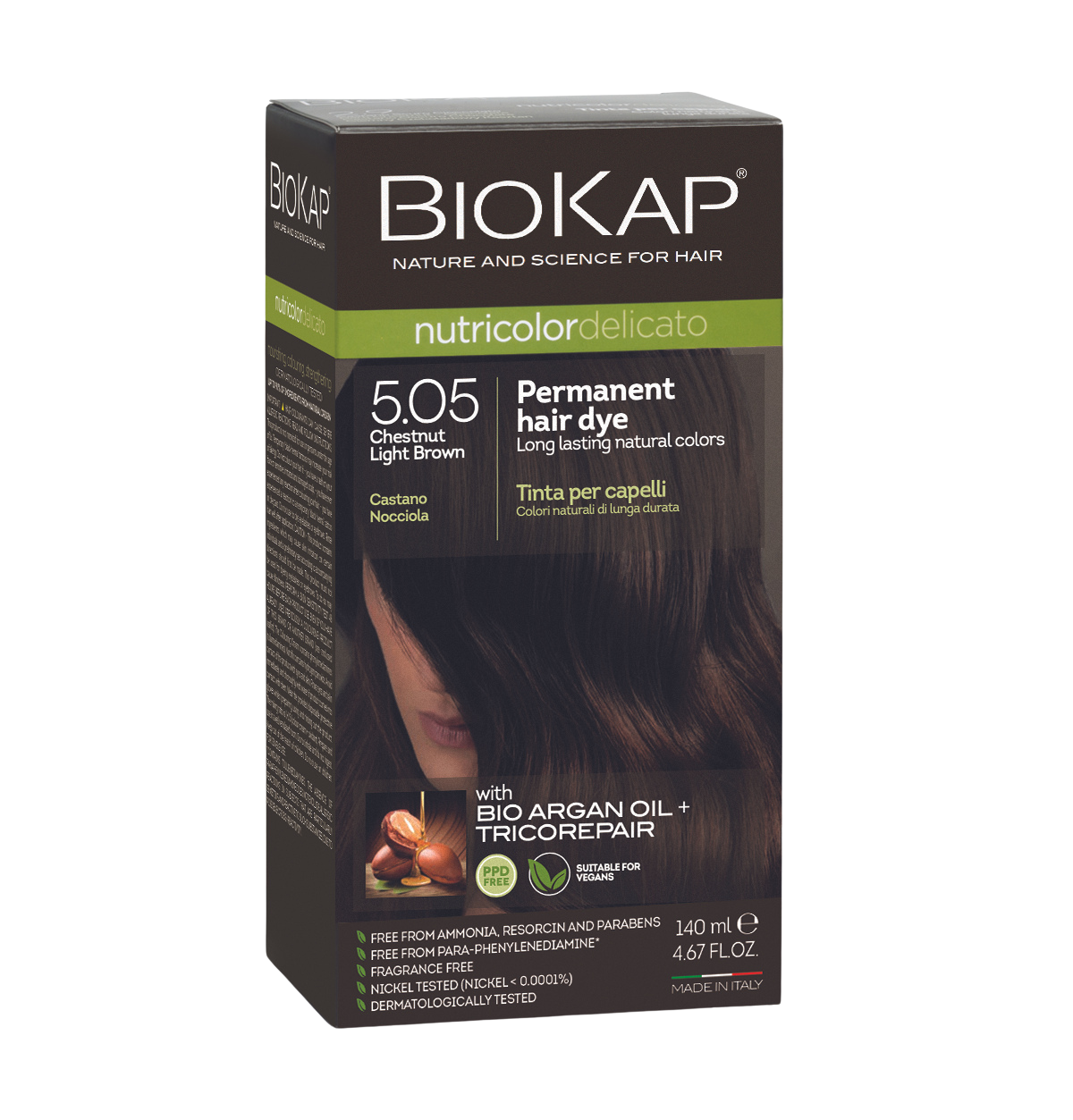 BioKap Nutricolor Delicato 5.05 Chestnut Light Brown Permanent Hair Dye