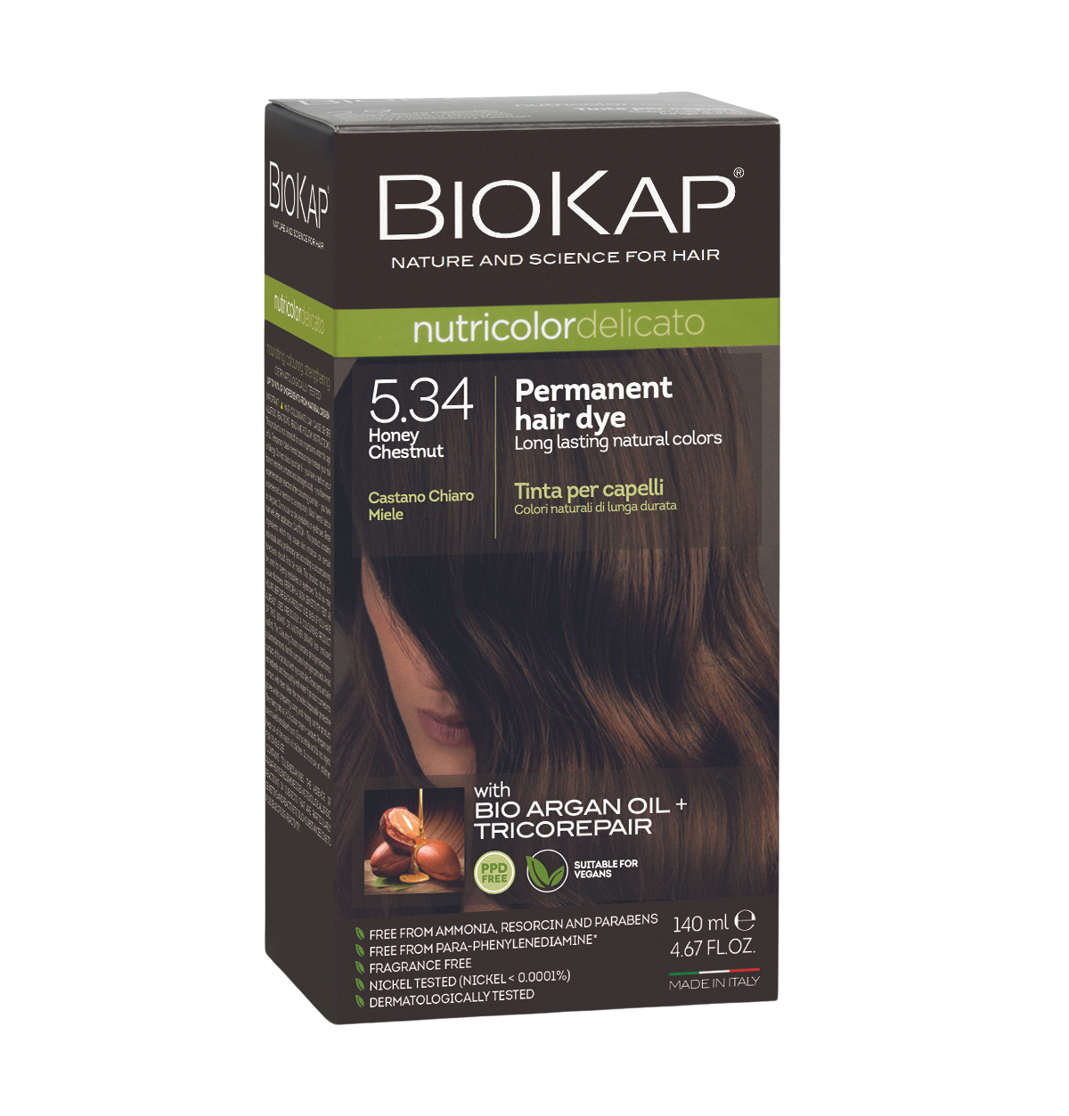 BioKap Nutricolor Delicato 5.34 Honey Chestnut Permanent Hair Dye