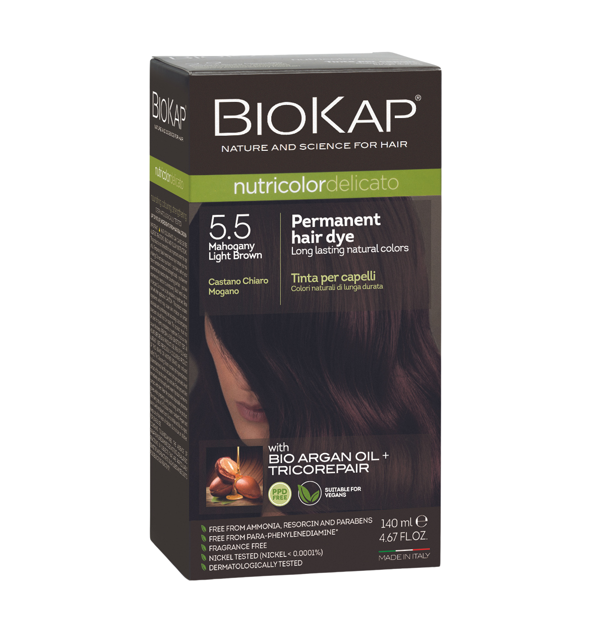 BioKap Nutricolor Delicato 5.5 Mahogany Light Brown Permanent Hair Dye