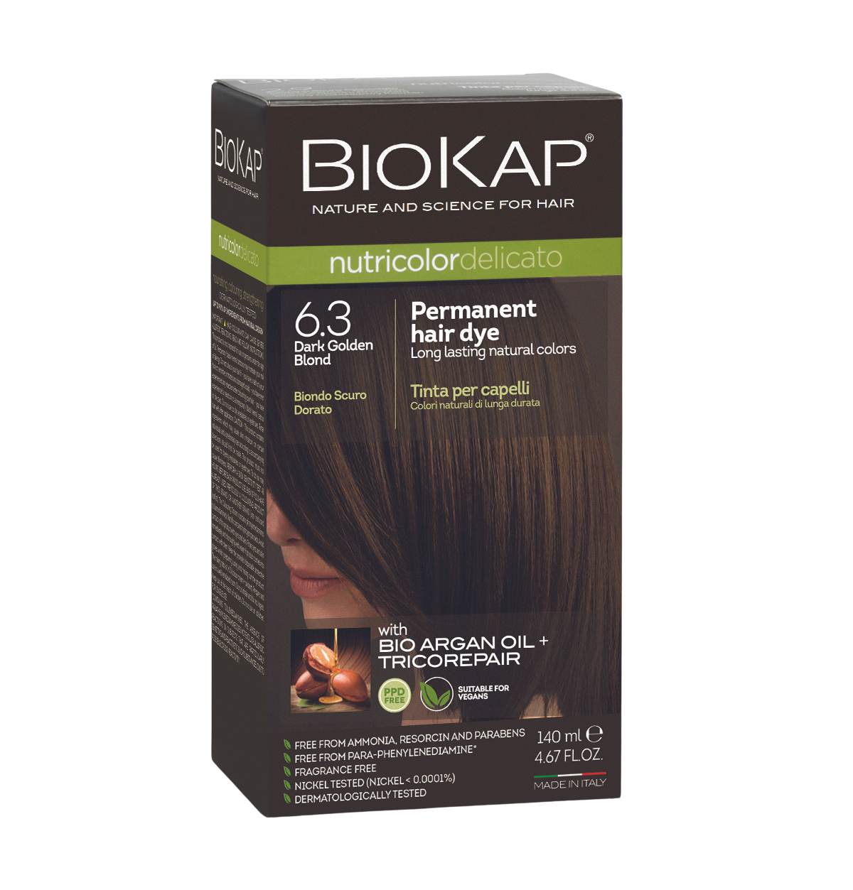 BioKap Nutricolor Delicato 6.3 Dark Golden Blond Permanent Hair Dye