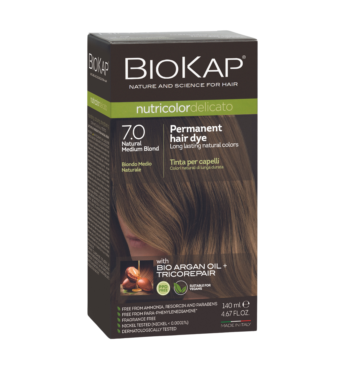 BioKap Nutricolor Delicato 7.0 Natural Medium Blond Permanent Hair Dye