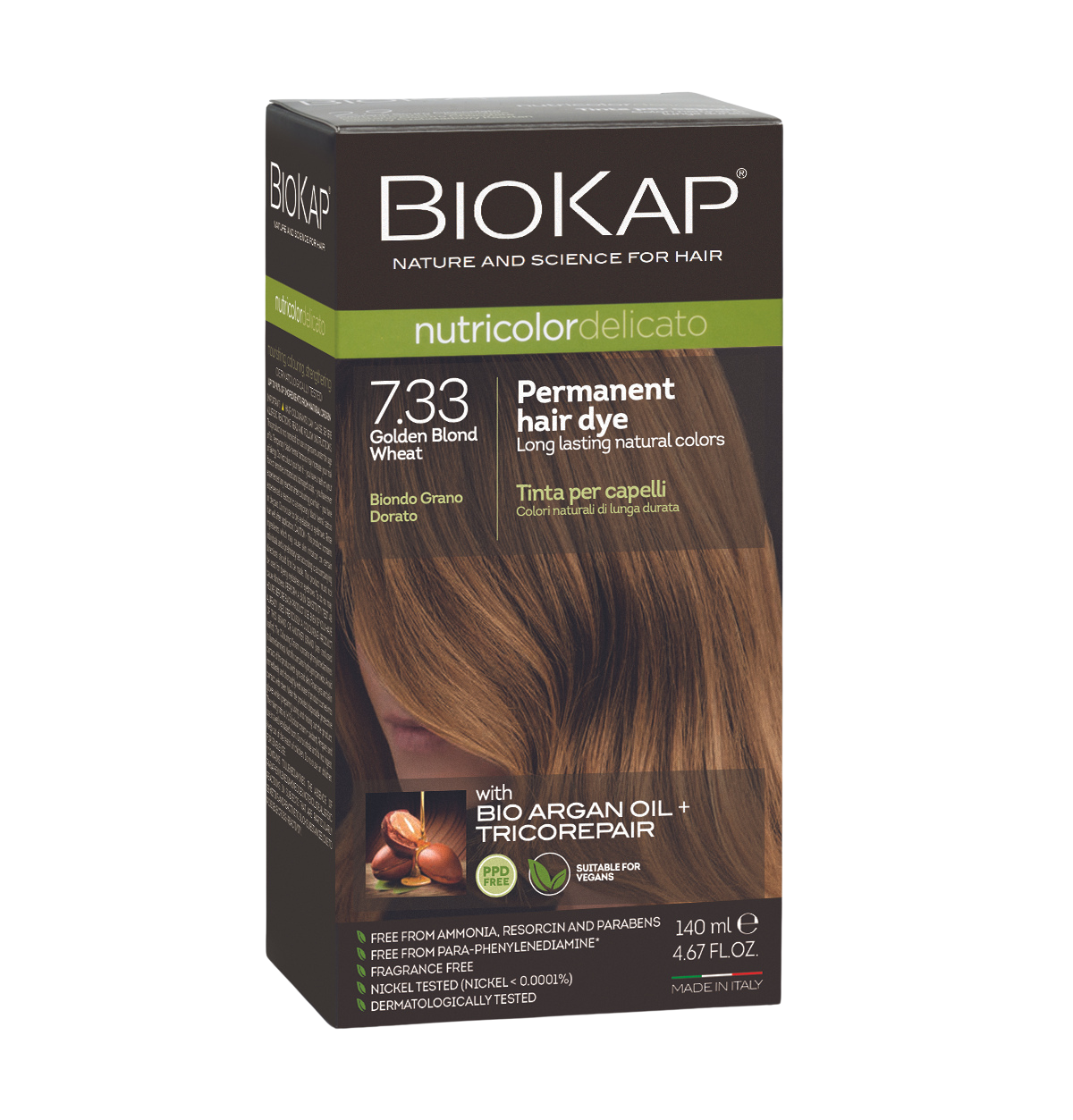 BioKap Nutricolor Delicato 7.33 Golden Blond Wheat Permanent Hair Dye