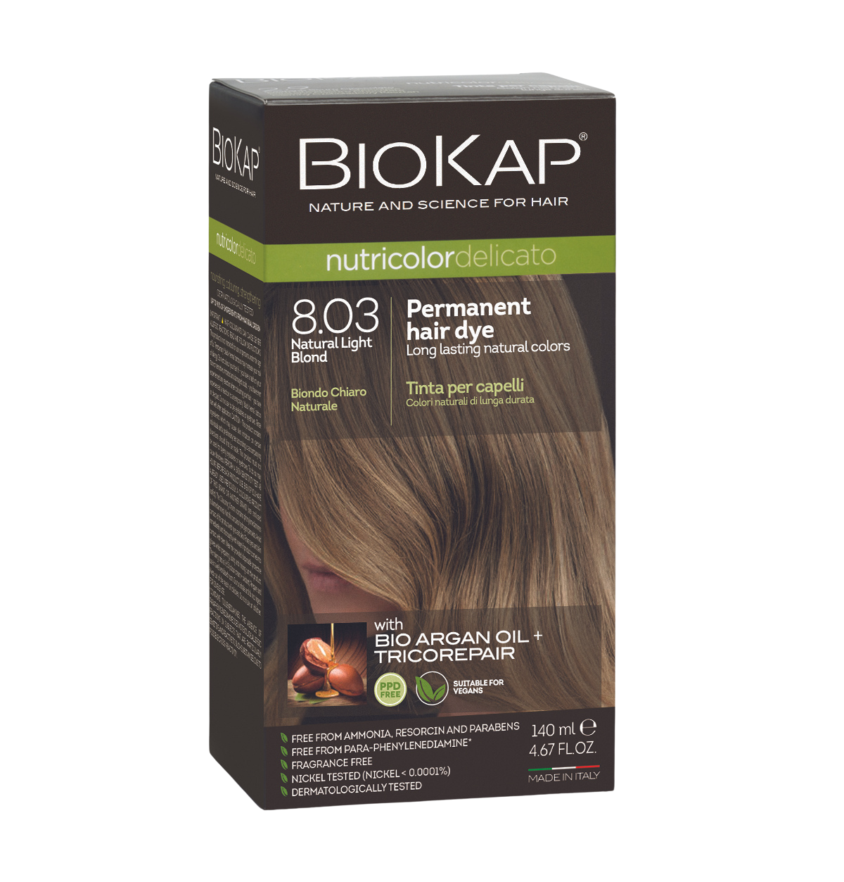 BioKap Nutricolor Delicato 8.03 Natural Light Blond Permanent Hair Dye